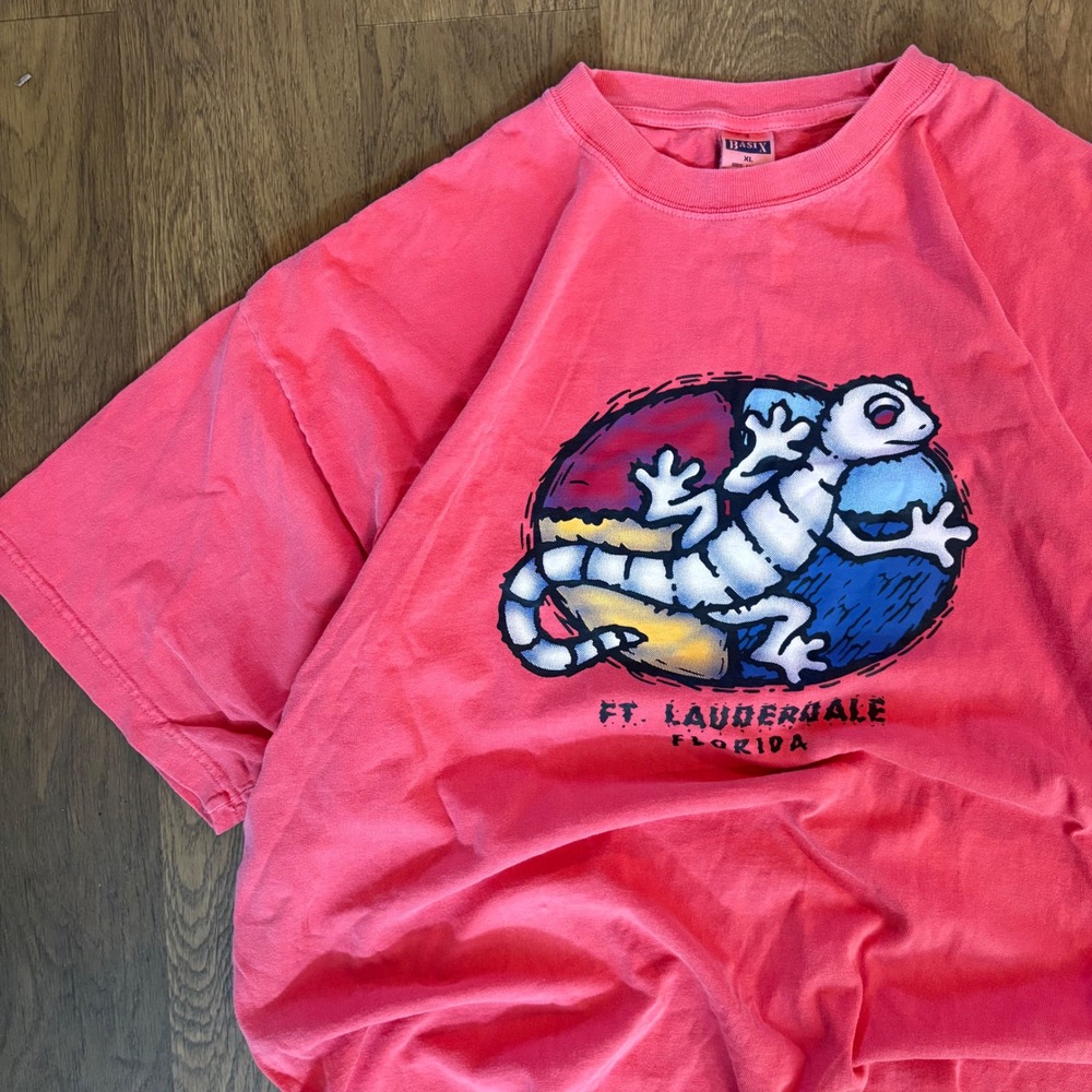VTG Y2K Basix Stone Wash St. Lauderdale Florida Salamader Cotton Graphic T Shirt
